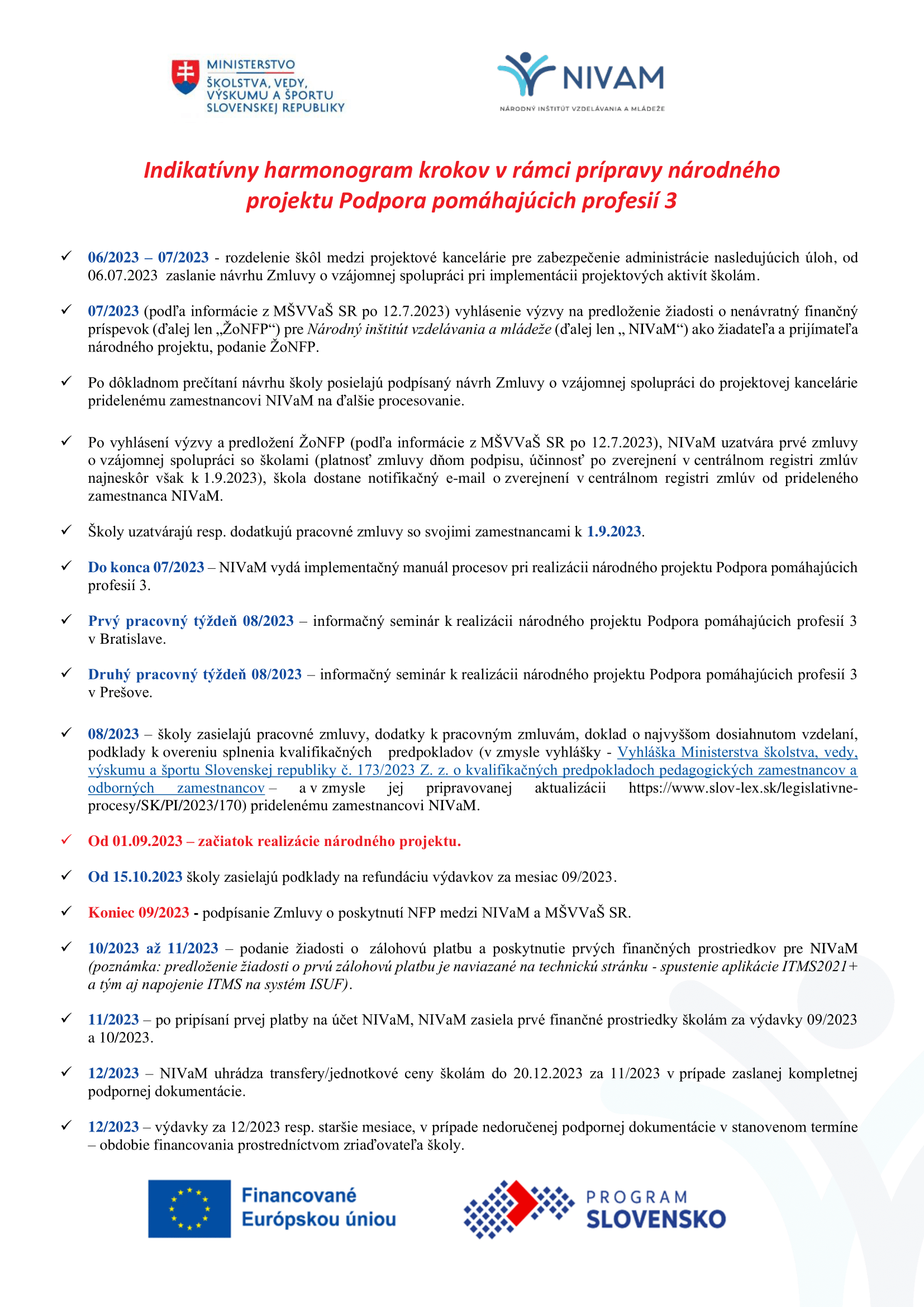 Indikatívny harmonogram