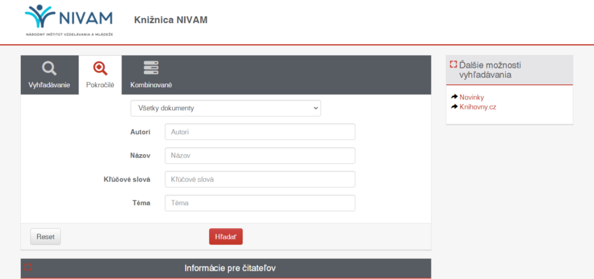 Náhľad obrazovky KIS Tritius - Pokročilé vyhľadávanie