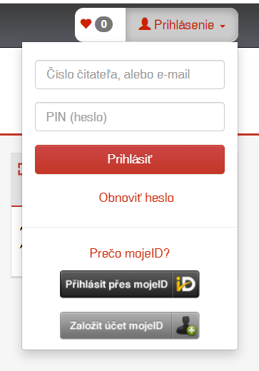 Náhľad obrazovky KIS Tritius - Prihlásenie čitateľa