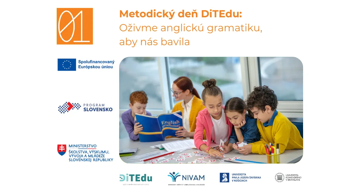 Uprostred obrázka je fotografia skupiny detí a jednej učiteľky. Deti s učiteľkou pracujú na úlohe